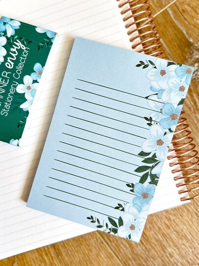 Light Blue Floral Spring Notepad - 4x6 Inches (*Notepad Only*) (NPE006)